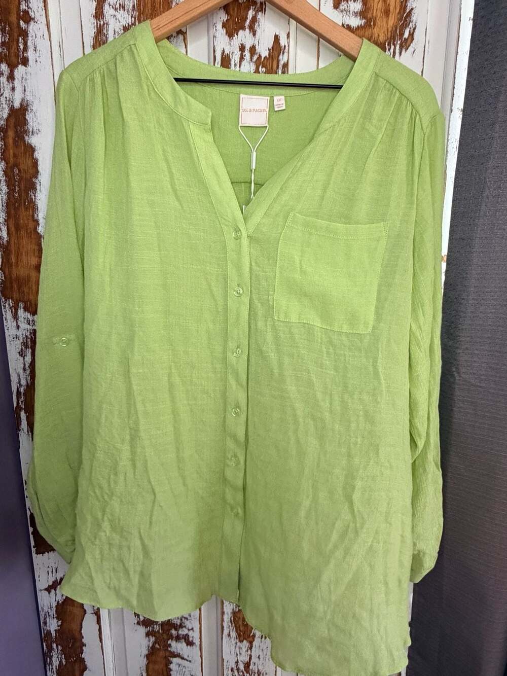 Zac & Rachel Button-Up Long Sleeve Lightweight Gauzy Shirt Size 1X Coastal